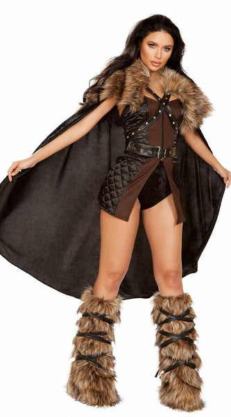 Roma Sexy Viking Warrior Deluxe 4pc Black & Beige w/ Faux Fur