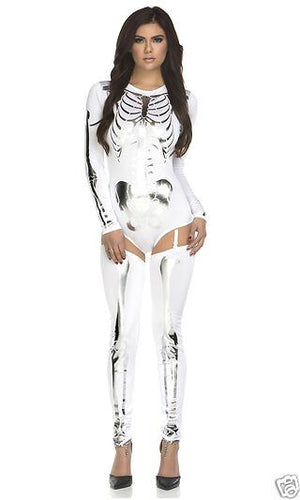 Sexy Forplay Fancy Frame Skeleton Bodysuit White & Silver Costume 2pc 554649