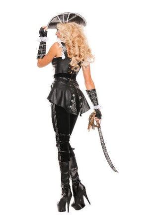 Sexy Starline Deluxe Faux Black Leather Noir Pirate 4pc Costume S5152