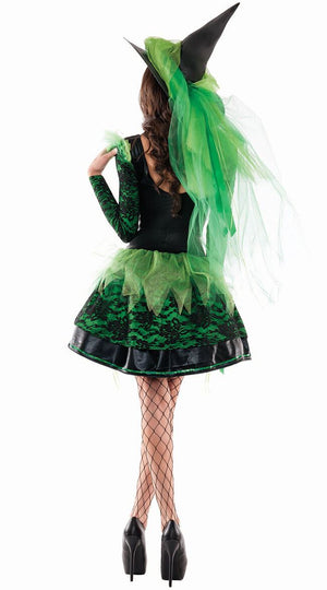 Sexy Party King Wicked Emerald Witch Green & Black Shaper Dress Costume PK356