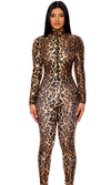 Sexy Forplay Leopard Print Zipfront Catsuit Jumpsuit Costume 115100