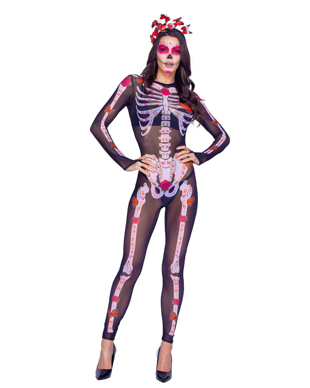Roma Sugar Skeleton Sheer Jumpsuit Costume 6377