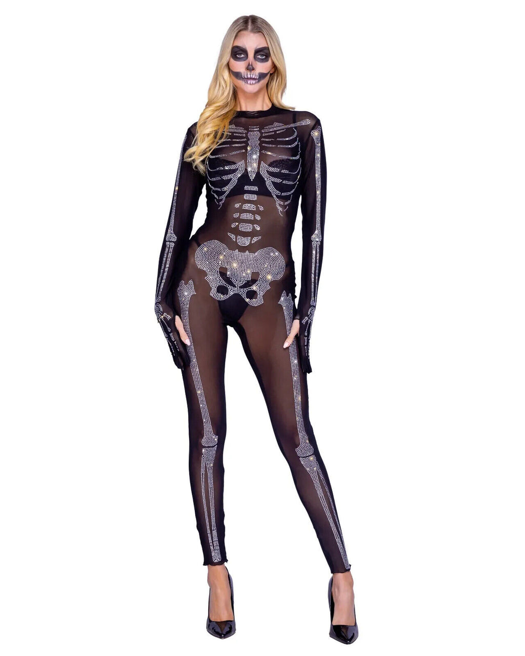 Roma Sparkling Skeleton Sheer Jumpsuit Costume 6378
