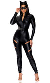 Sexy Forplay Distressed Feline Comic Book Black Jumpsuit Catwoman Costume 554865