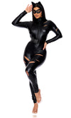 Sexy Forplay Distressed Feline Comic Book Black Jumpsuit Catwoman Costume 554865