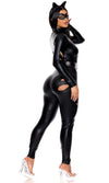 Sexy Forplay Distressed Feline Comic Book Black Jumpsuit Catwoman Costume 554865