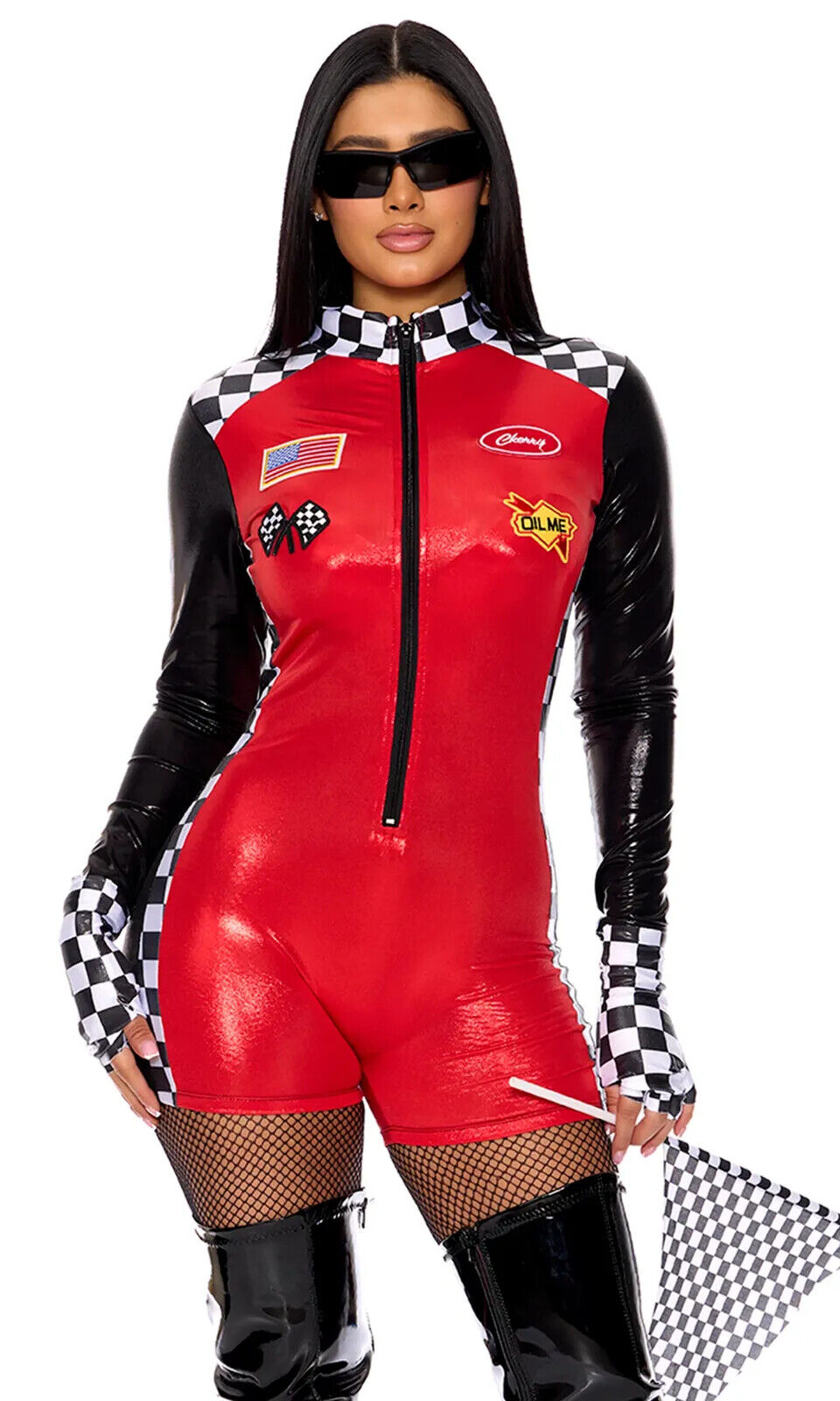 Sexy Forplay Speed Up Racer LS Red Romper 3pc Driver Costume 554860