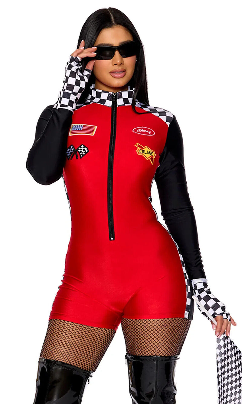 Sexy Forplay Left Turn Racer LS Red Romper 3pc Driver Costume 554907