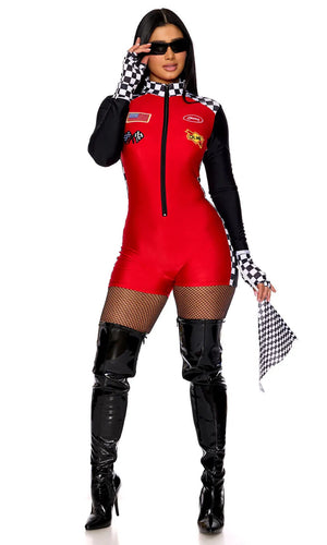 Sexy Forplay Left Turn Racer LS Red Romper 3pc Driver Costume 554907