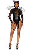 Sexy Forplay You A Battie Bat Black Vinyl & Lace Bodysuit 4pc Costume 554850