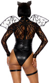 Sexy Forplay You A Battie Bat Black Vinyl & Lace Bodysuit 4pc Costume 554850