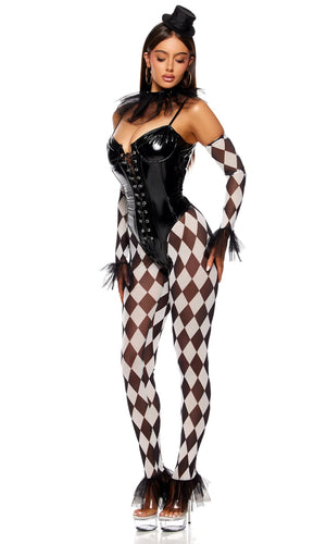 Sexy Forplay Clowning Clown 5pc Black Vinyl Costume 555265