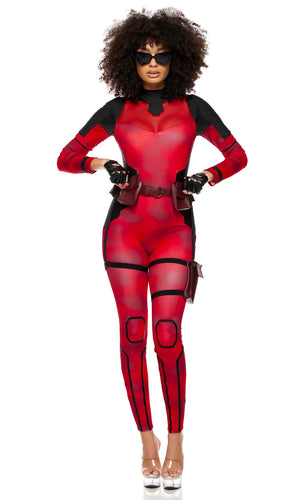 Sexy Forplay No Hero Comic Deadpool 4pc Red Jumpsuit Costume 555295