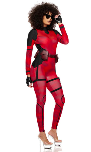 Sexy Forplay No Hero Comic Deadpool 4pc Red Jumpsuit Costume 555295