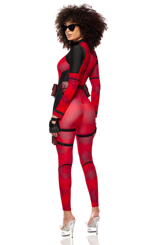 Sexy Forplay No Hero Comic Deadpool 4pc Red Jumpsuit Costume 555295