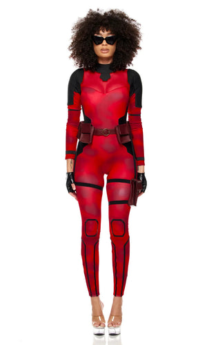 Sexy Forplay No Hero Comic Deadpool 4pc Red Jumpsuit Costume 555295