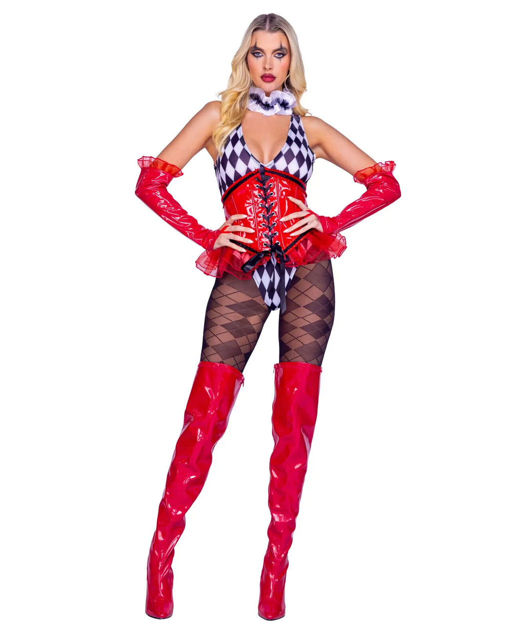 Roma Harley-Gaga 3pc Vinyl Romper Batman Harley Quinn Costume 6359