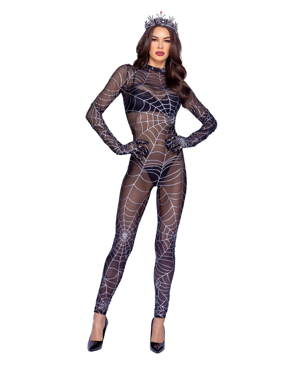 Roma Sparkling Webbed Vixen Sheer Jumpsuit Costume 6375