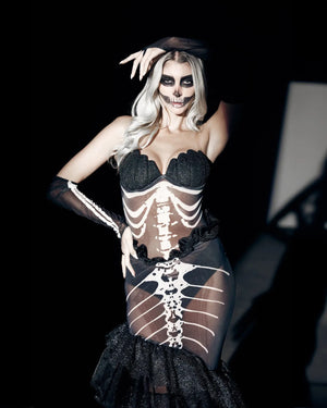 Roma Dark Skeleton Mermaid Sheer Bodysuit & Tulle Skirt 3pc Costume 6380