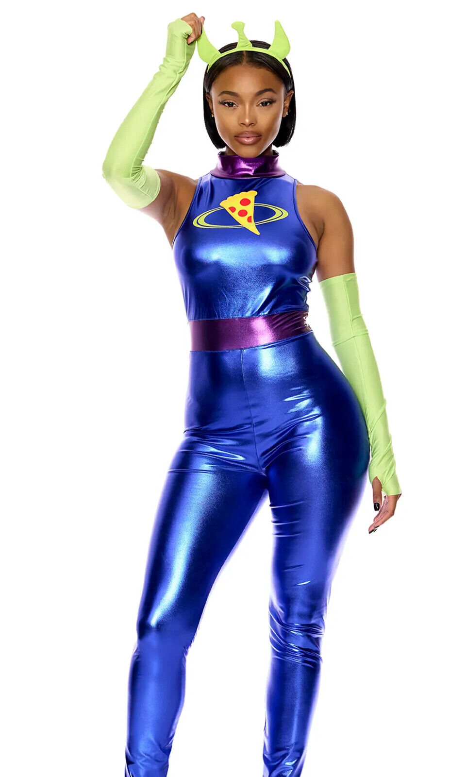 Sexy Forplay The Claw Metallic Blue Jumpsuit 3pc Cartoon Alien Costume 554864