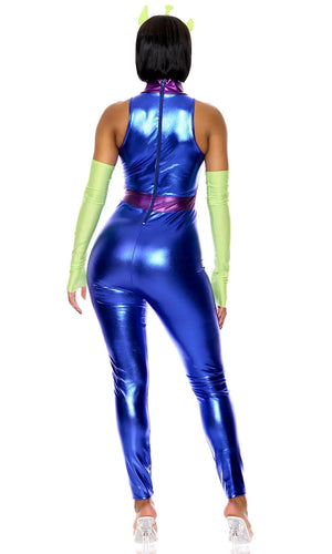 Sexy Forplay The Claw Metallic Blue Jumpsuit 3pc Cartoon Alien Costume 554864