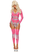 Sexy Forplay 9 to 5 Icon Superstar Pink Bodysuit Dolly Parton 3pc Costume 555424