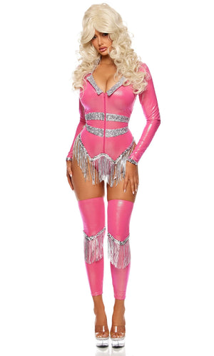 Sexy Forplay 9 to 5 Icon Superstar Pink Bodysuit Dolly Parton 3pc Costume 555424