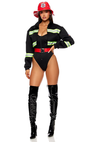 Sexy Forplay Fight My Fire Firefighter Bodysuit 3pc Black Costume 555338