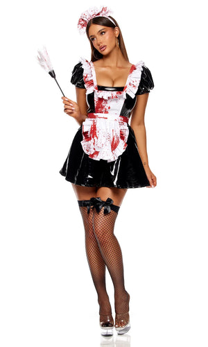 Sexy Forplay Maid To Kill 5pc Black Vinyl Costume 555276