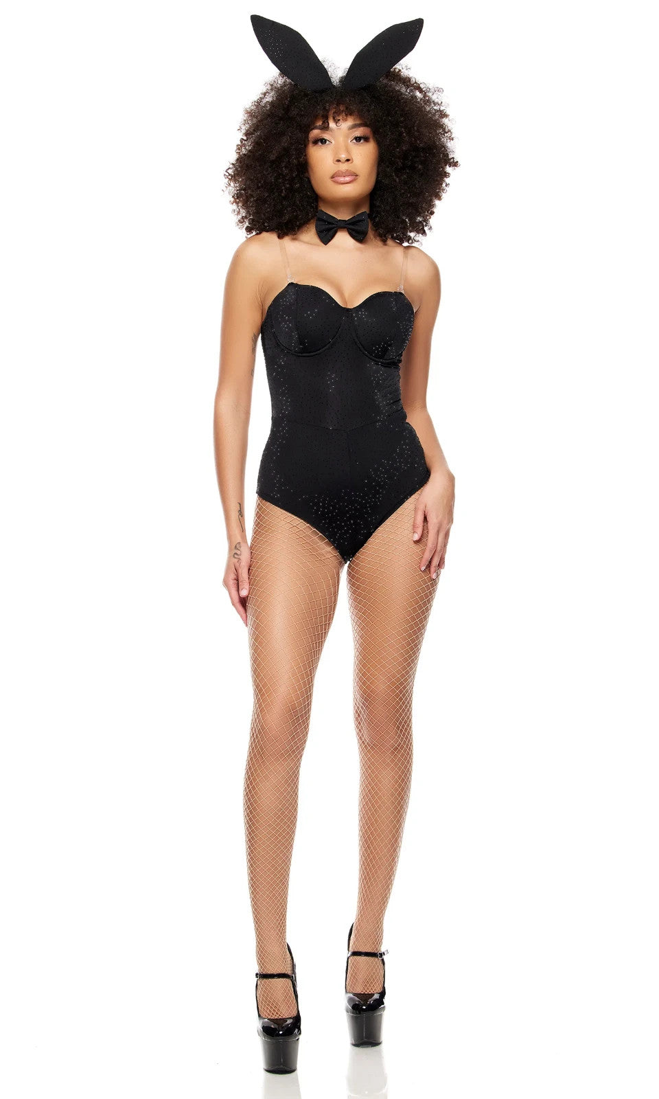 Sexy Forplay Razzle Dazzle Bunny Black Rhinestone Bodysuit 3pc Costume 555326