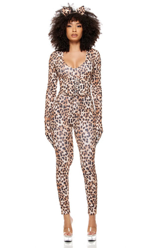 Sexy Forplay Pounce & Purr Leopard Jumpsuit 4pc Costume 555314