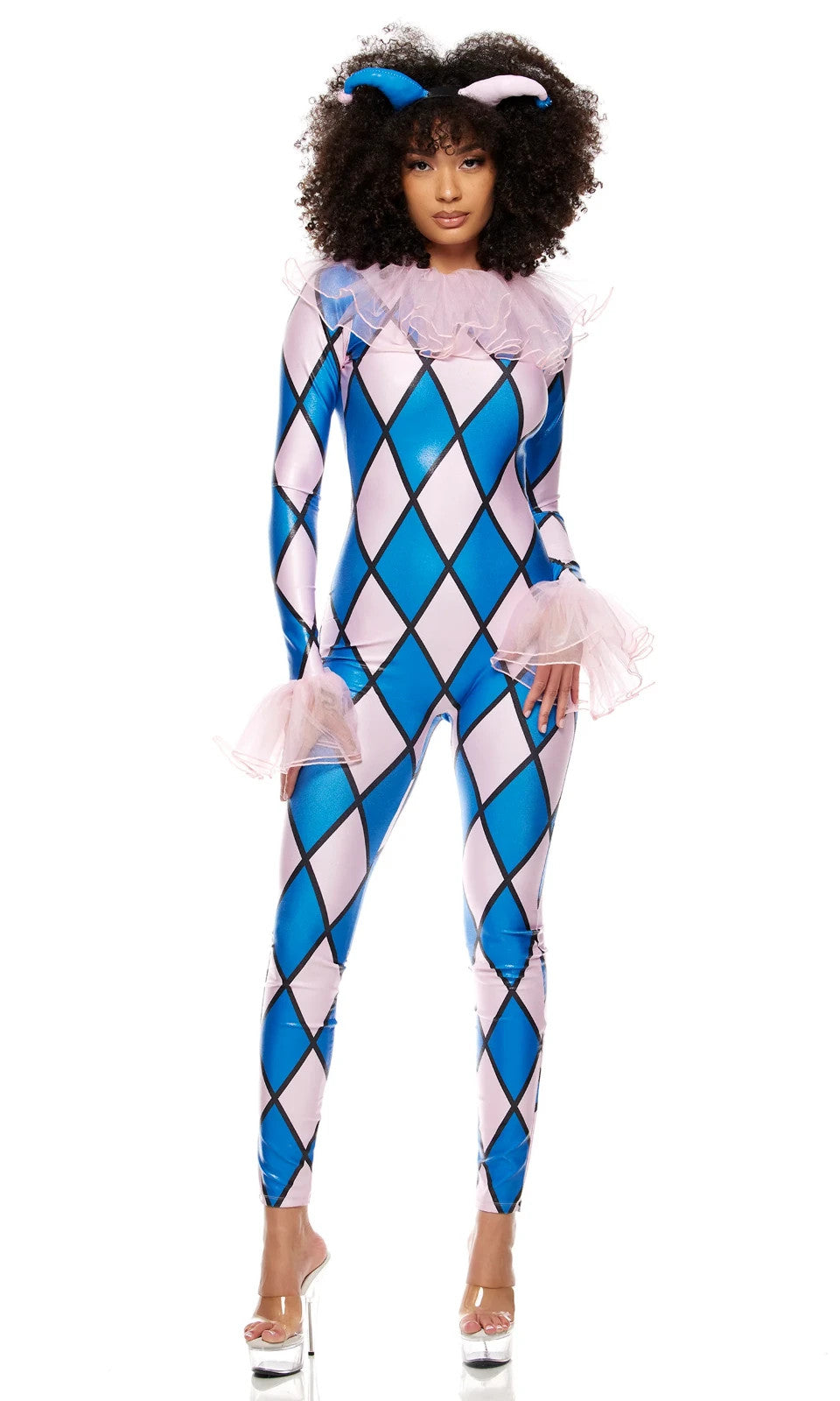 Sexy Forplay Take A Jest Clown Jumpsuit 2pc Blue & White Costume 555313