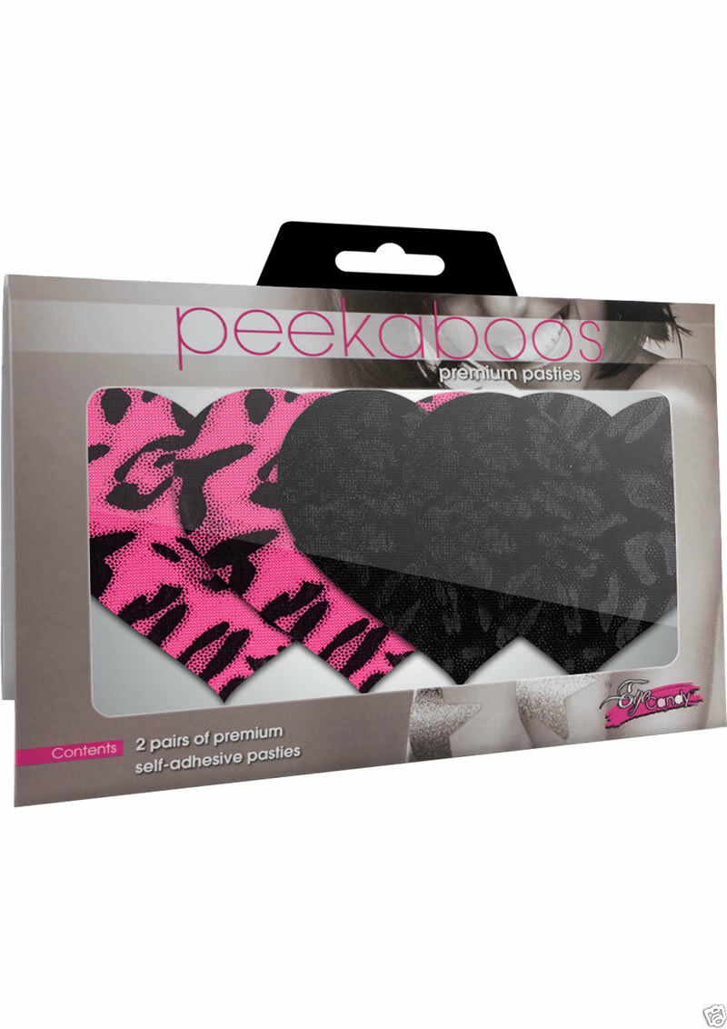 Peekaboo Pasties WILDCAT HEARTS Black & Pink Leopard Print 2 Pair PK009H