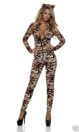 Sexy Seductive Stripes Tiger Print Catsuit Jumpsuit Costume 2pc 553719