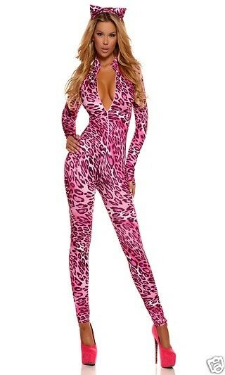 Sexy Forplay Pink Purrrfection Leopard Catsuit Jumpsuit Costume 2pc 553717