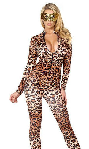 Sexy Forplay Leopard Print Zipfront Catsuit Jumpsuit Costume 115100
