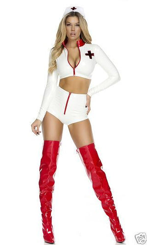 Sexy Forplay Rescue Me Medic Nurse White Bodysuit Costume 3pc Set