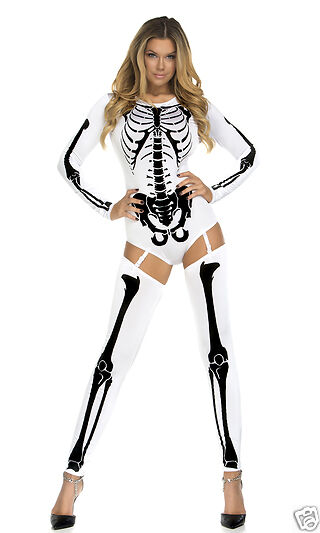 Sexy Forplay Bone-A-Fide Skeleton Bodysuit White & Black Costume 2pc 554650