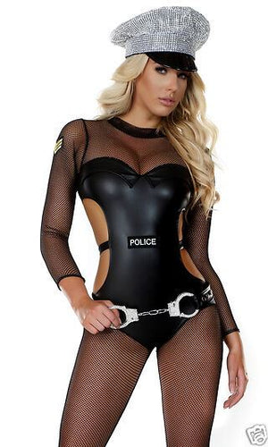 Forplay Sexy Opulent Officer Cop Police Fishnet Catsuit Uniform Costume