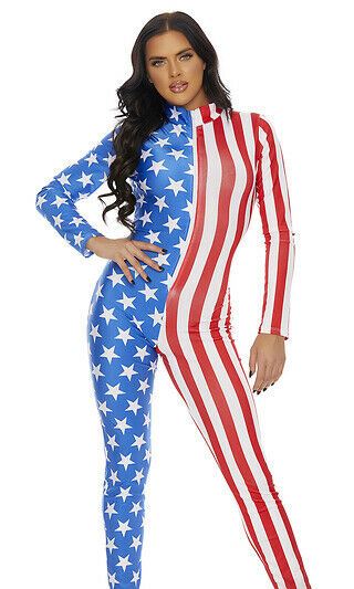 Sexy Forplay American Patriotic Flag Zipfront Jumpsuit Catsuit Costume 113202