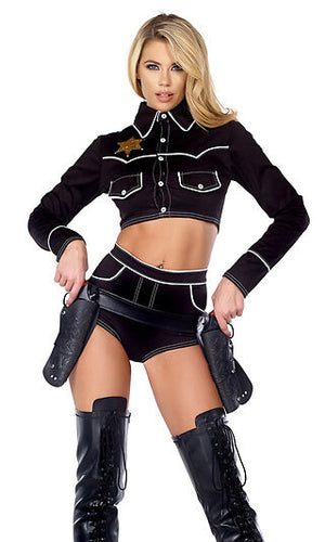Sexy Forplay Shoot em Down Cowgirl Sheriff Black Costume 2pc Set 555233
