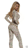 Forplay Sexy Zipfront Money Print Long Sleeve Catsuit Costume 113503