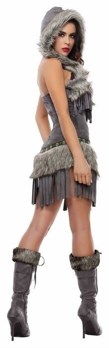 Sexy Starline Tribal Princess Grey Dress w/ Faux Fur Trim Costume S4545