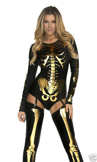 Sexy Forplay Skin & Bones Skeleton Bodysuit Black & Gold Costume 2pc Sexy Forplay Skin & Bones Skeleton Bodysuit Black & Gold Costume 2pc