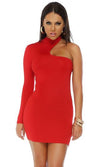 Forplay Sophisticate One Sleeve Mock Neck Mini Dress ~ Black, Red or White