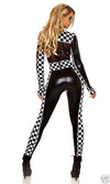 Sexy Forplay Finish Line Racer Car Driver Black Jumpsuit Catsuit Costume 3pc