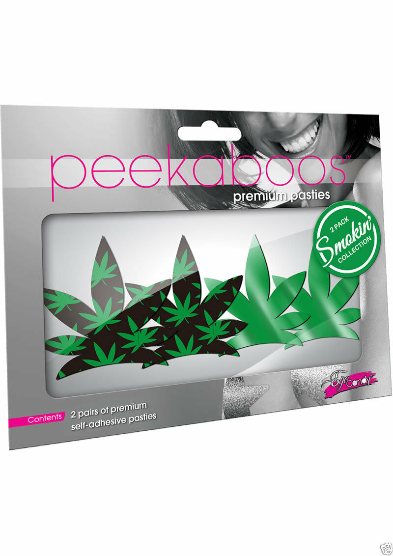 Eye Candy Peekaboo Pasties Up In Smoke Green/Black Marijuana Leave Print 2 Pair