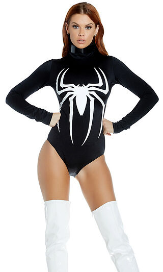Sexy Forplay World Wide Web Spider Superhero Black Bodysuit Costume 555162