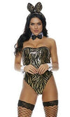 Forplay High Class Bunny Rabbit Gold & Black Tiger Sequin Bodysuit Costume 4pc