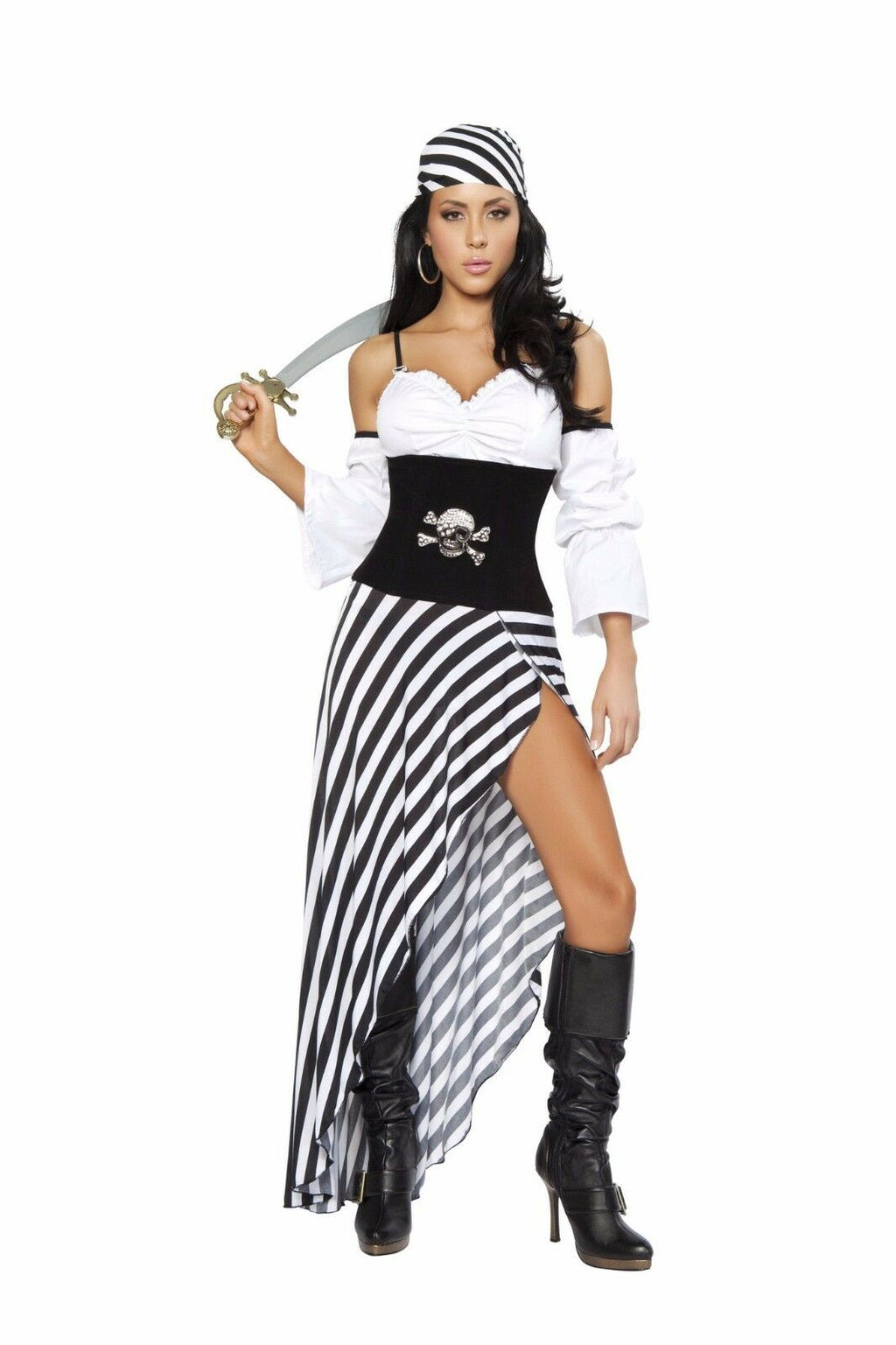 Roma 6pc Pirate Lass Black & White Dress w/ Cincher Deluxe Costume 4244